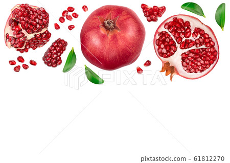 Pomegranate isolated on white background with clipping path and full depth of field. Top view with copy space for your text. Flat lay 61812270
