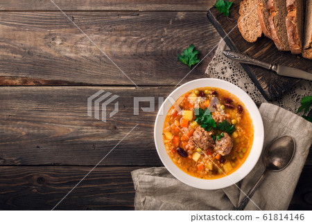 Homemade vegetable soup with meatballs Homemade vegetable soup with meatballs 61814146