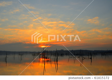 Scenery of dawn of Chiba prefecture Inba marsh Scenery of dawn of Chiba prefecture Inba marsh 61815172