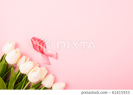 Breast cancer month concept, flat lay top view, 61815933