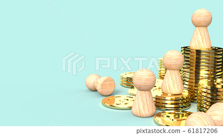 The wooden human figure gold coin 3d rendering on blue background  for business content. 61817206