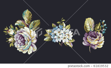 深底上彩色的手繪花卉素材 深底上彩色的手繪花卉素材 61819532