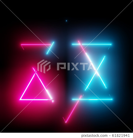 Neon light triangles frame on dark background - Stock Illustration ...