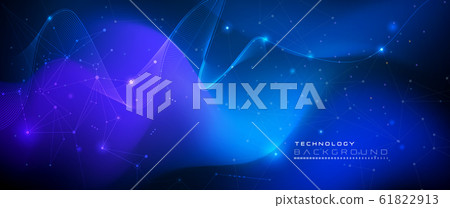 Vector illustration molecule,Connected lines with dots,technology on blue background. Abstract internet network connection design for web site.Digital data,communication,science and futuristic concept 61822913