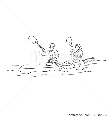 man and woman rowing a boat vector illustration - Stock Illustration ...