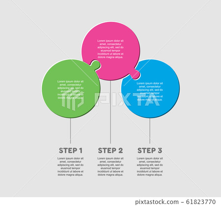 Three pieces puzzle circles line info graphic. Three pieces puzzle circles line info graphic. 61823770