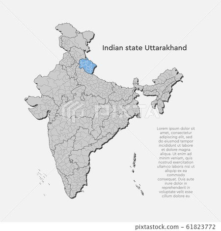 India country map and state Uttarakhand template 61823772