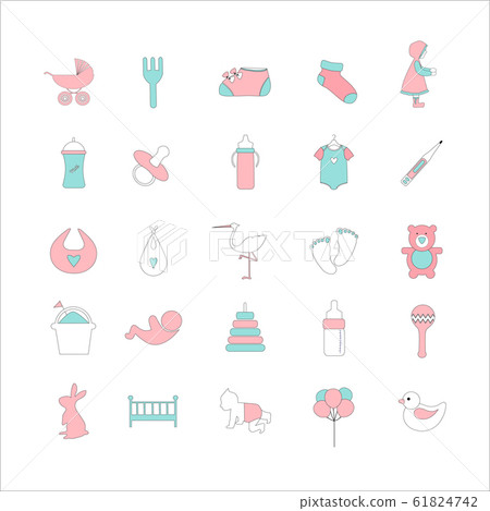 Set of baby shower cute icons ,newborn,Vector illustration. 61824742