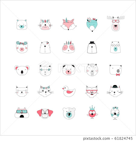Set of animal cute icons,Vector illustration. Set of animal cute icons,Vector illustration. 61824745