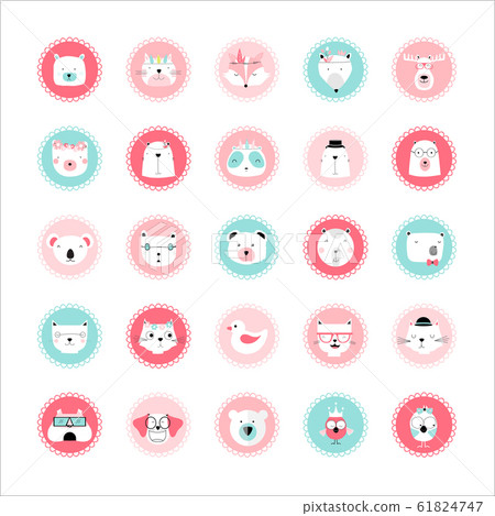 Set of animal cute icons,Vector illustration. 61824747
