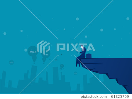 businessman sits on mountain for check weather PM 2.5 vector  61825709