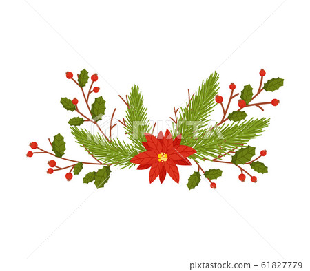 Christmas Decorative Floral Elements with Berries and Fir Tree Twigs Vector Illustrated Item 61827779