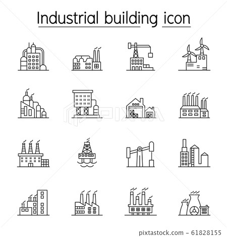 Industrial building, Factory, Plant icon set in 61828155