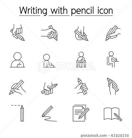 Writing with pencil icon set in thin line style - Stock Illustration ...