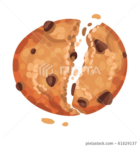 Oatmeal Cookie with Chocolate Crumbs Isolated on White Background Vector Item 61829137