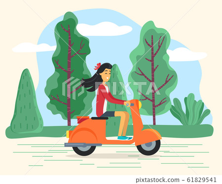 Woman Riding Scooter, Traveling Female Character Woman Riding Scooter, Traveling Female Character 61829541