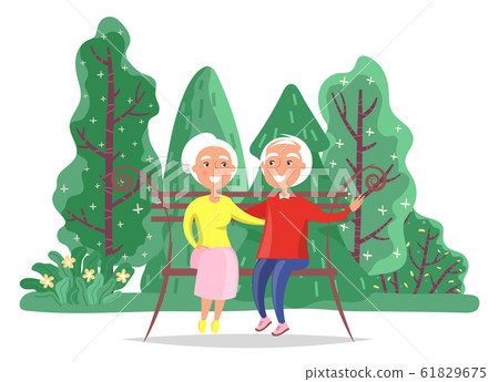 Dating of Grandparents Hugging on Bench Vector Dating of Grandparents Hugging on Bench Vector 61829675