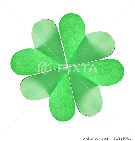 Handmade paper green clover's leaf with four petals. Handmade paper green clover's leaf with four petals. 61829793