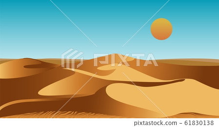 Uninhabited African desert with sand dunes and scorching sun in sky Uninhabited African desert with sand dunes and scorching sun in sky 61830138