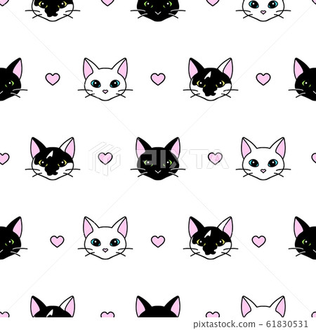 Seamless pattern with cute black and white cat - Stock Illustration ...