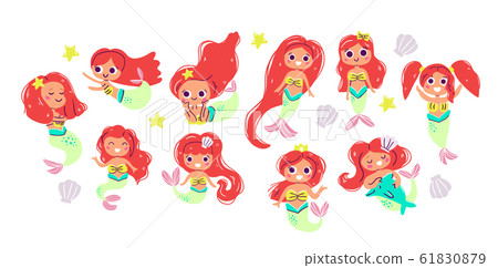 cute european red hair mermaids illustrations 61830879