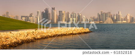 Skyline of West Bay and stony bank Doha, Qatar 61832818