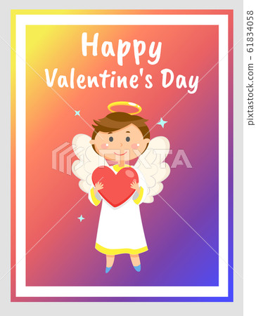 Happy Valentines Day Greeting Card with Angel - Stock Illustration ...