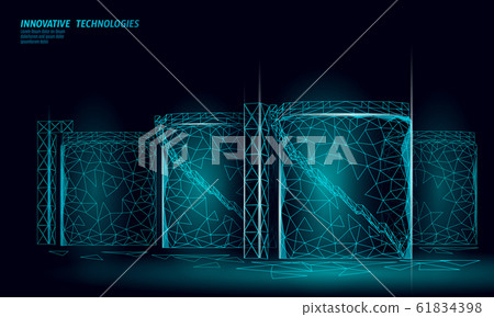 Oil tank fuel container. Gasoline refinery plant industry. Energy technology 3D low poly business concept. Chemical petrol production design vector illustration 61834398
