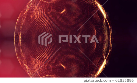 Microworld or sci-fi theme. 3d rendering background of glowing particles that form curved lines and 3d surfaces, grid with depth of field, bokeh. Golden red version 11 Microworld or sci-fi theme. 3d rendering background of glowing particles that form curved lines and 3d surfaces, grid with depth of field, bokeh. Golden red version 11 61835896