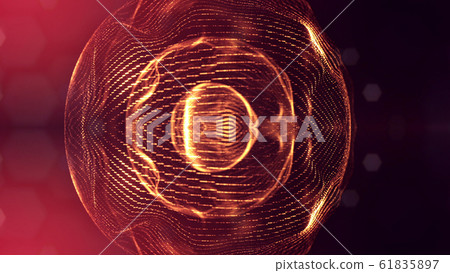 Microworld or sci-fi theme. 3d rendering background of glowing particles that form curved lines and 3d surfaces, grid with depth of field, bokeh. Golden red version 10 Microworld or sci-fi theme. 3d rendering background of glowing particles that form curved lines and 3d surfaces, grid with depth of field, bokeh. Golden red version 10 61835897