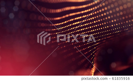Microworld or sci-fi theme. 3d rendering background of glowing particles that form curved lines and 3d surfaces, grid with depth of field, bokeh. Golden red version 4 Microworld or sci-fi theme. 3d rendering background of glowing particles that form curved lines and 3d surfaces, grid with depth of field, bokeh. Golden red version 4 61835916