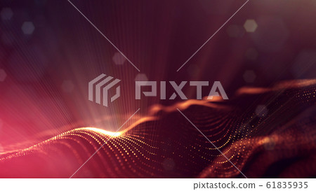 Microworld or sci-fi theme. 3d rendering background of glowing particles that form curved lines and 3d surfaces, grid with depth of field, bokeh. Golden red version 1 Microworld or sci-fi theme. 3d rendering background of glowing particles that form curved lines and 3d surfaces, grid with depth of field, bokeh. Golden red version 1 61835935