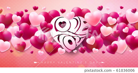 Happy Valentines Day Design with Red Heart on... - Stock Illustration ...