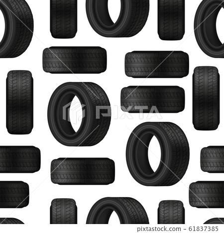 Realistic 3d Detailed Car Tires Seamless Pattern Background. Vector 61837385