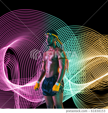 Creative sport and neon waves on dark neon lighted line background Creative sport and neon waves on dark neon lighted line background 61838153