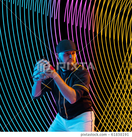 Creative sport and neon waves on dark neon lighted line background Creative sport and neon waves on dark neon lighted line background 61838191