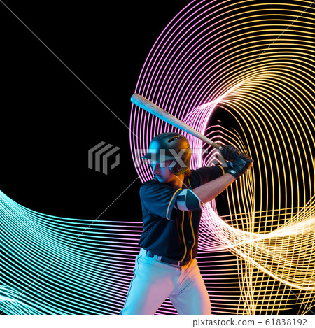 Creative sport and neon waves on dark neon lighted line background 61838192