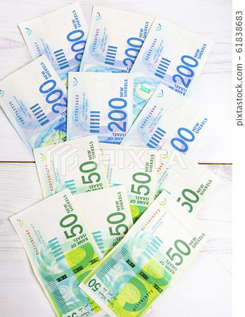 Israely Shekel money bills collection background. Israely Shekel money bills collection background. 61838683