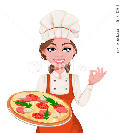 Beautiful young chef woman. Pretty cook lady Beautiful young chef woman. Pretty cook lady 61838761