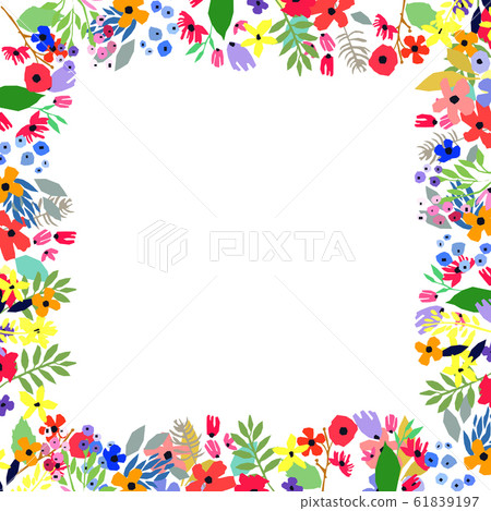 Floral frame made of flowers. Wildflowers leaves and branches. Vector illustration. 61839197