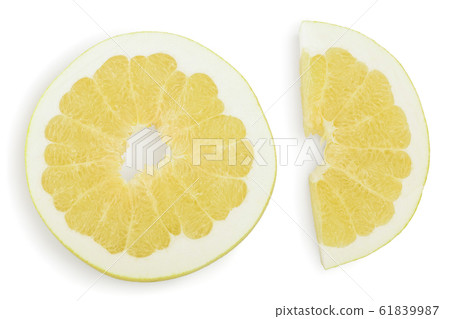 slice of pomelo isolated on white background. Top view. Flat lay. slice of pomelo isolated on white background. Top view. Flat lay. 61839987