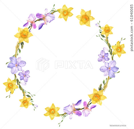 Decorative watercolor wreath with spring flowers Decorative watercolor wreath with spring flowers 61840085