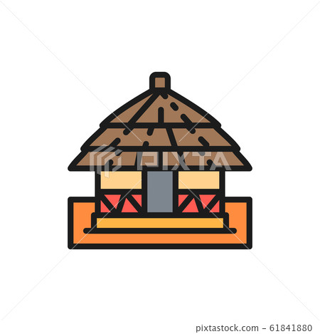 Vector african local traditional house flat color line icon. 61841880