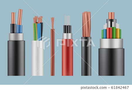 Optical cables. Wire fiber cord structure electrical line wicker vector realistic template 61842467