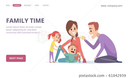 Family Time Cute Cartoon Parents And Children Stock Illustration