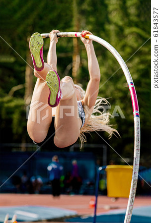 female vaulter bending pole 61843577