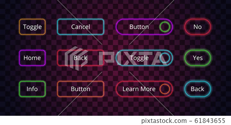 Neon buttons. Glow web entering click lighting buttons digital badges for online projects electric colored vector graphic 61843655