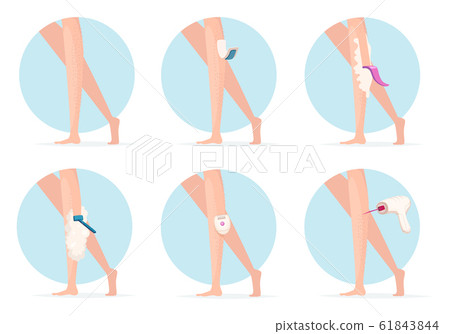 Girl hair removal. Shaving waxing and laser depilation cosmetology concept beauty salon equipment female body vector cartoon set 61843844