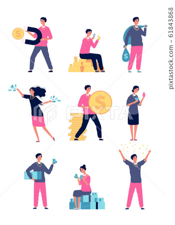 Rich people. Happy people with a lot of money luxury lifestyle millionaire characters vector set Rich people. Happy people with a lot of money luxury lifestyle millionaire characters vector set 61843868