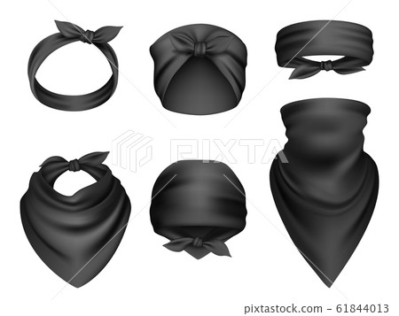 Headbands realistic. Sport clothes for head and neck biker travel bandanas gangsta fashion items scarf vector template 61844013